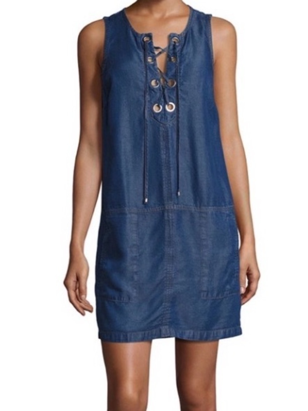 Splendid Chambray Lace Up Blue Dress Denim Large